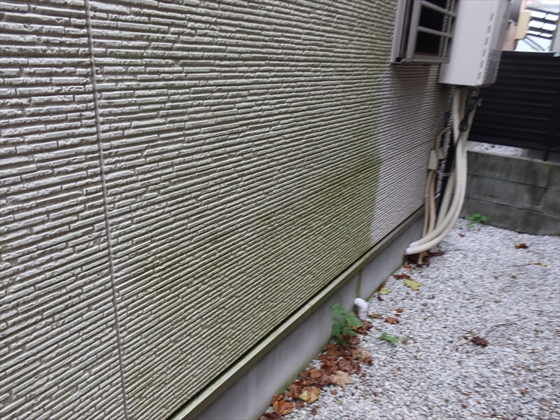 日当たりの悪い北面はコケが生えていました。窓の下は雨が当たらないので綺麗なままです。